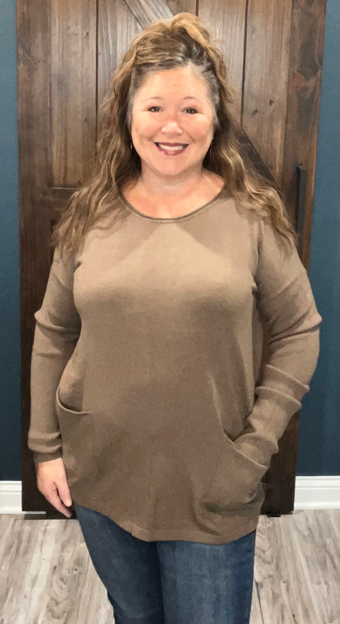 model mocha Marley Front Pocket Sweaters