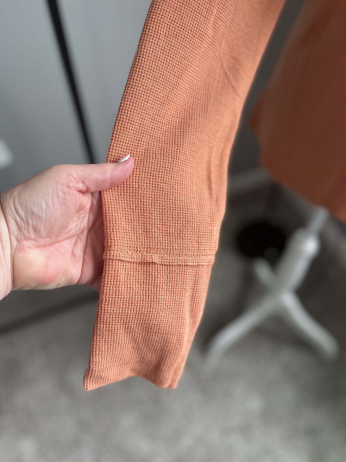 orange waffle knit closeup